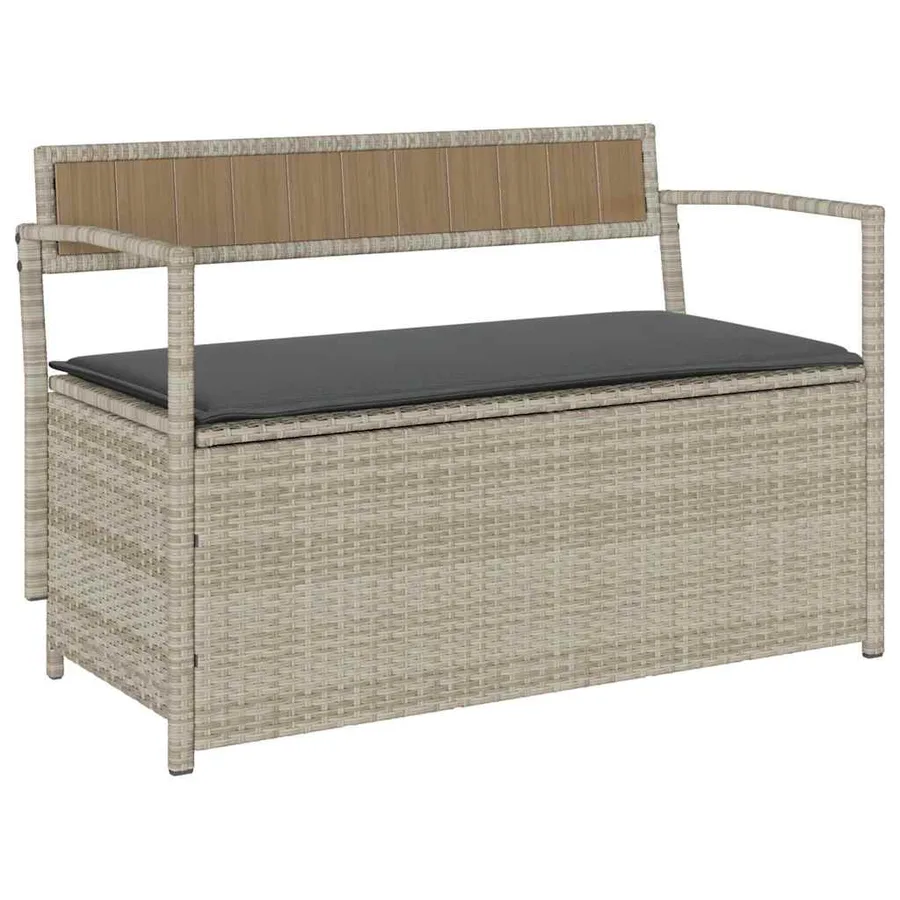 Banc de rangement de jardin avec coussin gris clair résine tressée - 2