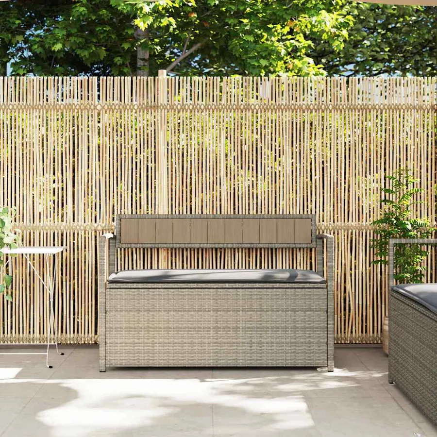 Banc de rangement de jardin avec coussin gris clair résine tressée - 3