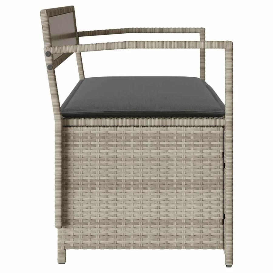Banc de rangement de jardin avec coussin gris clair résine tressée - 5