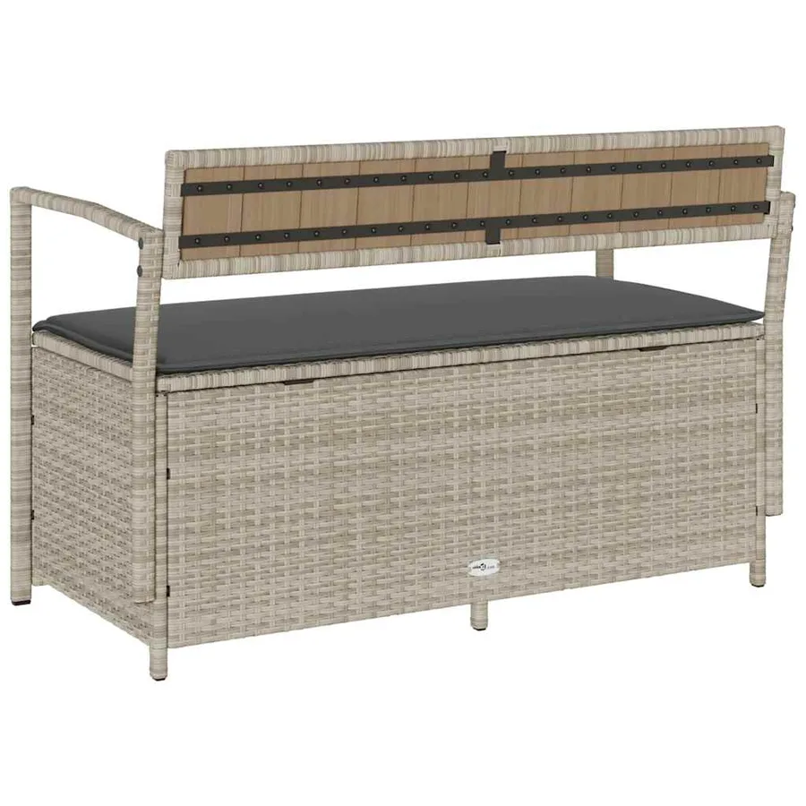 Banc de rangement de jardin avec coussin gris clair résine tressée - 6