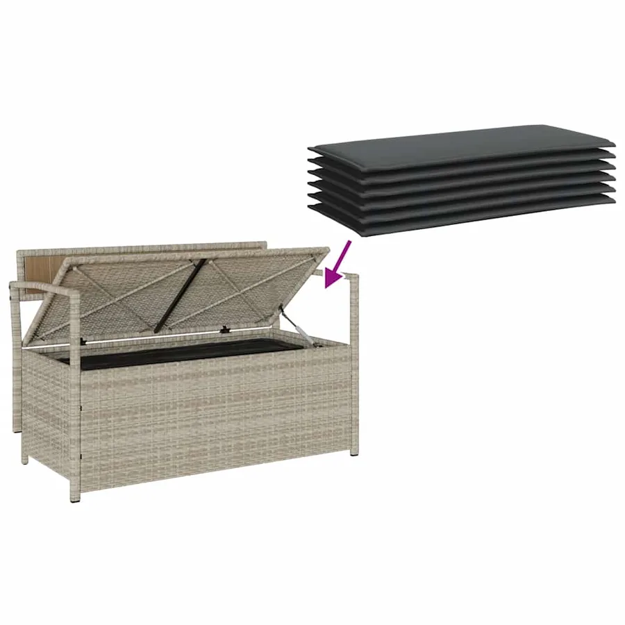Banc de rangement de jardin avec coussin gris clair résine tressée - 7