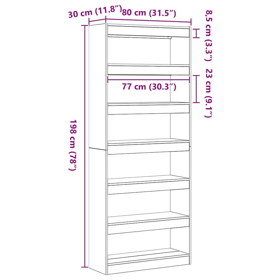 Bibliothèque Blanc 80 x 30 x 198 cm Bois d'ingénierie - 8