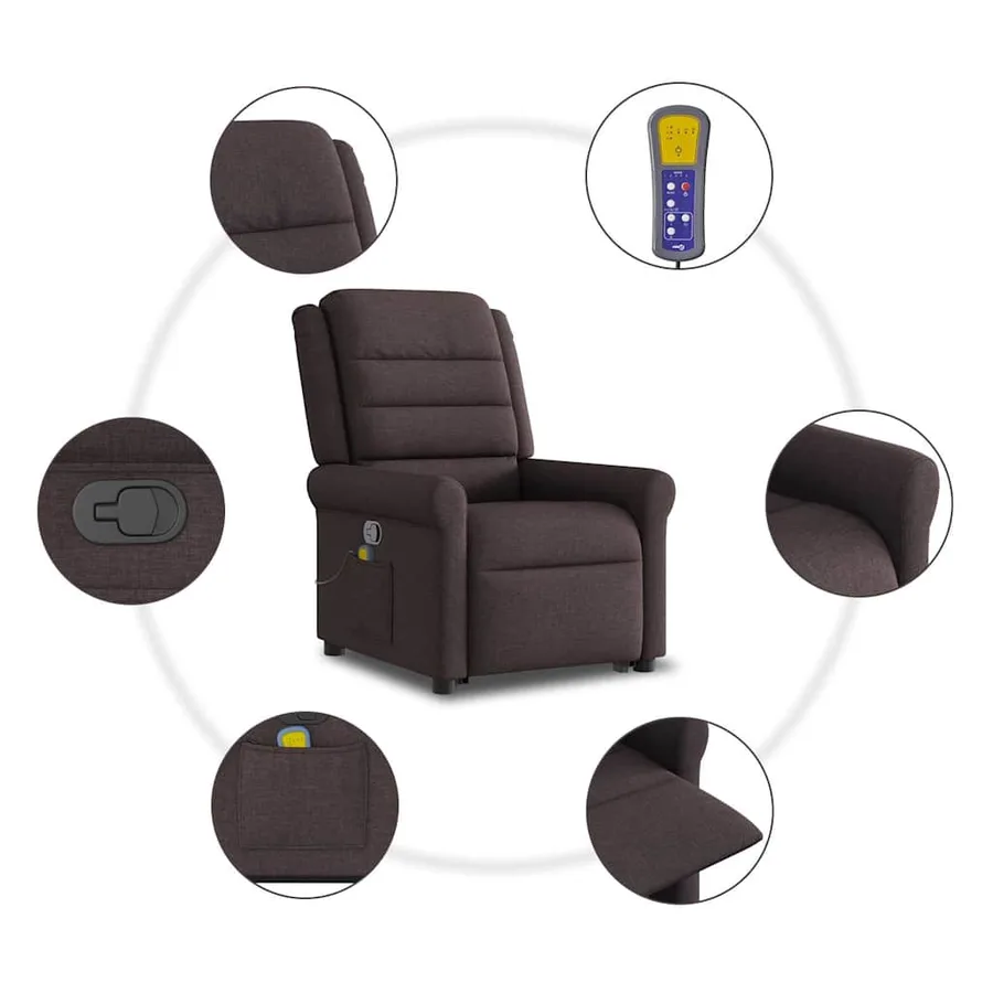 Fauteuil inclinable de massage Marron foncé Tissu - 10