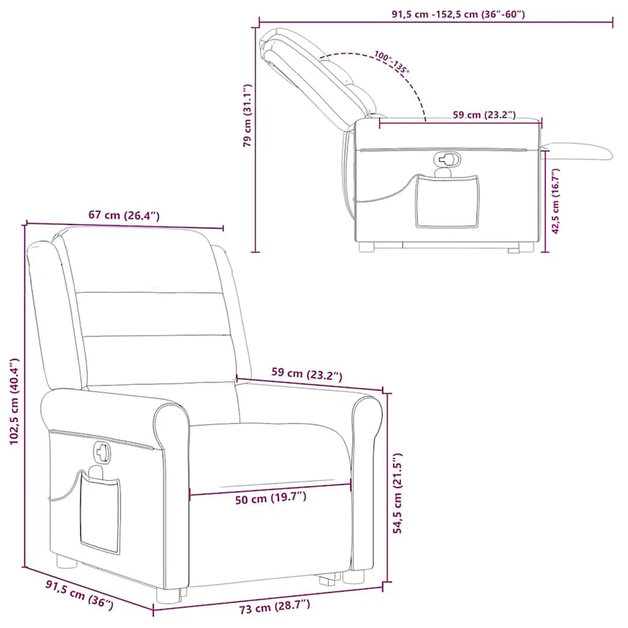 Fauteuil inclinable de massage Marron foncé Tissu - 16