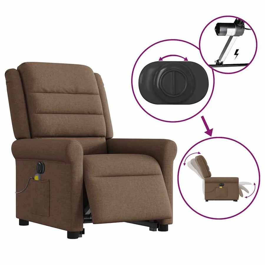 Fauteuil inclinable de massage électrique Marron Tissu - 10