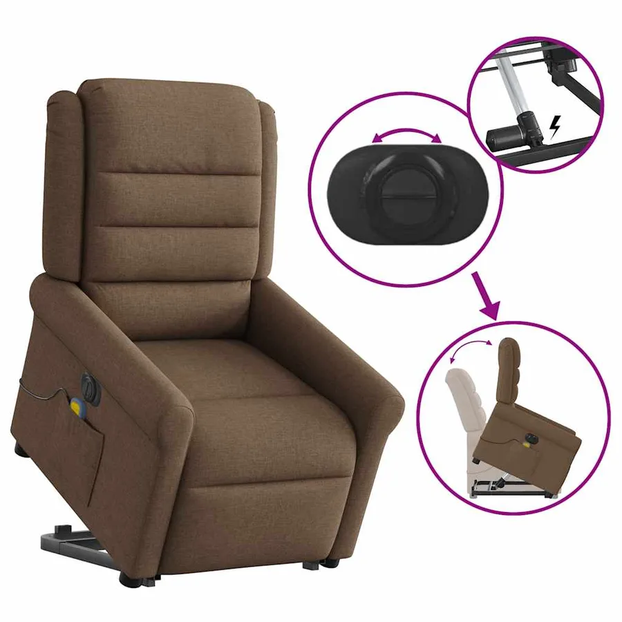 Fauteuil inclinable de massage électrique Marron Tissu - 9