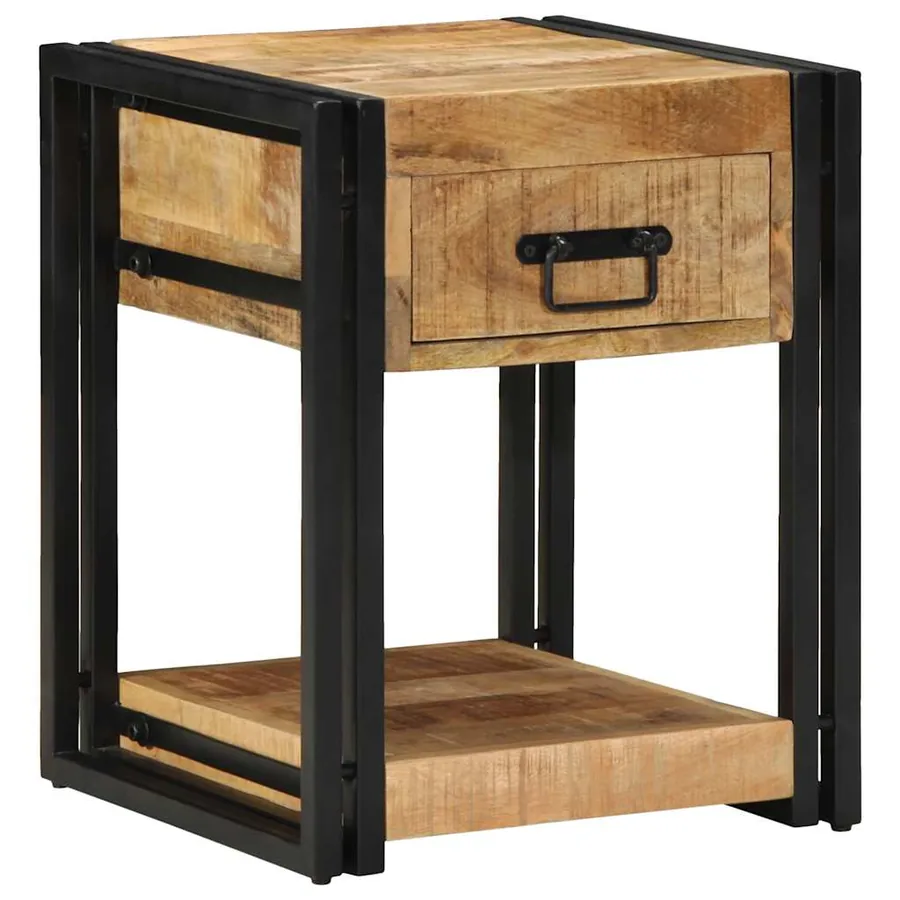 Table de chevet 40x40x50 cm en bois massif brut de manguier