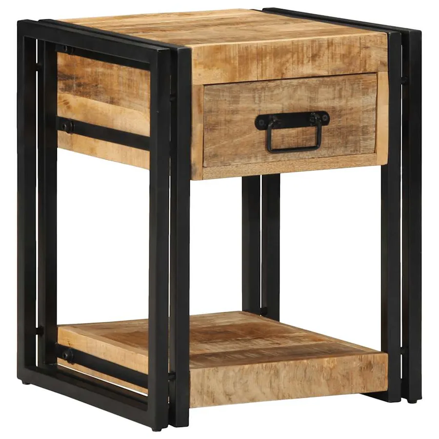 Table de chevet 40x40x50 cm en bois massif brut de manguier - 13