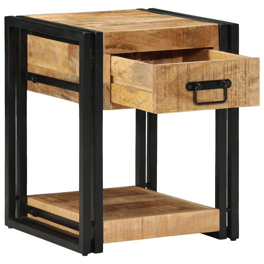 Table de chevet 40x40x50 cm en bois massif brut de manguier - 2