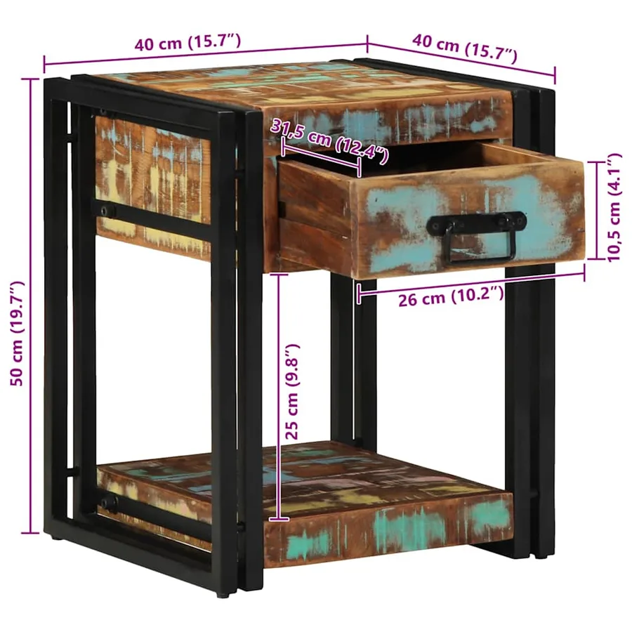 Cabinet de chevet 40 x 40 x 50 cm Bois Recyclé Solide - 13