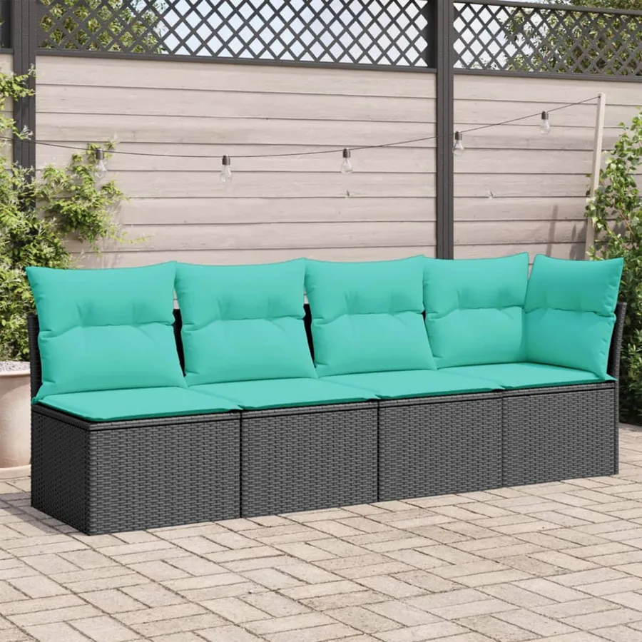 Canapé de jardin avec coussins 4 places noir résine tressée