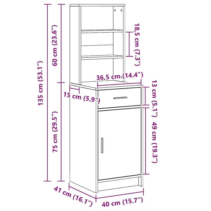 Haut Armoire Gris béton 40 x 40,5 x 135 cm Bois d'ingénierie - 14