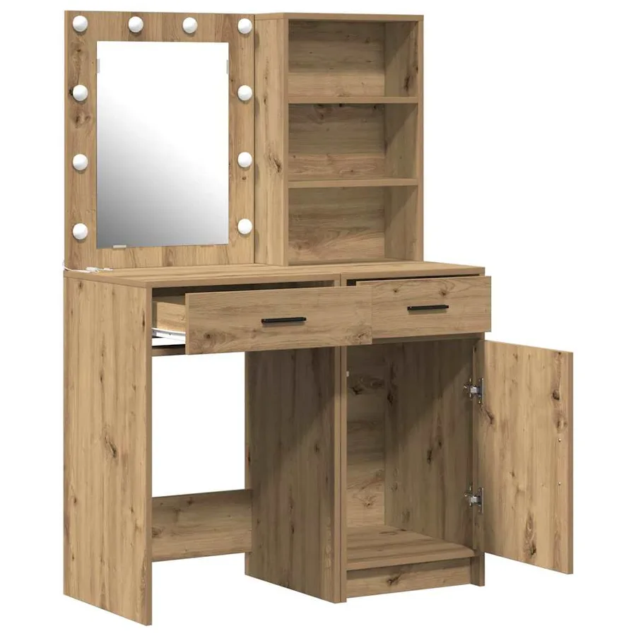 Ensemble de table de maquillage avec LED 2 pc Chêne artisanal - 7