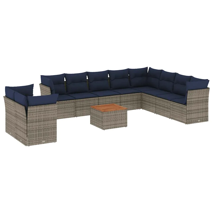Salon de jardin 11 pcs avec coussins gris résine tressée - 2