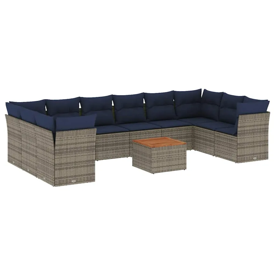Salon de jardin 11 pcs avec coussins gris résine tressée - 2