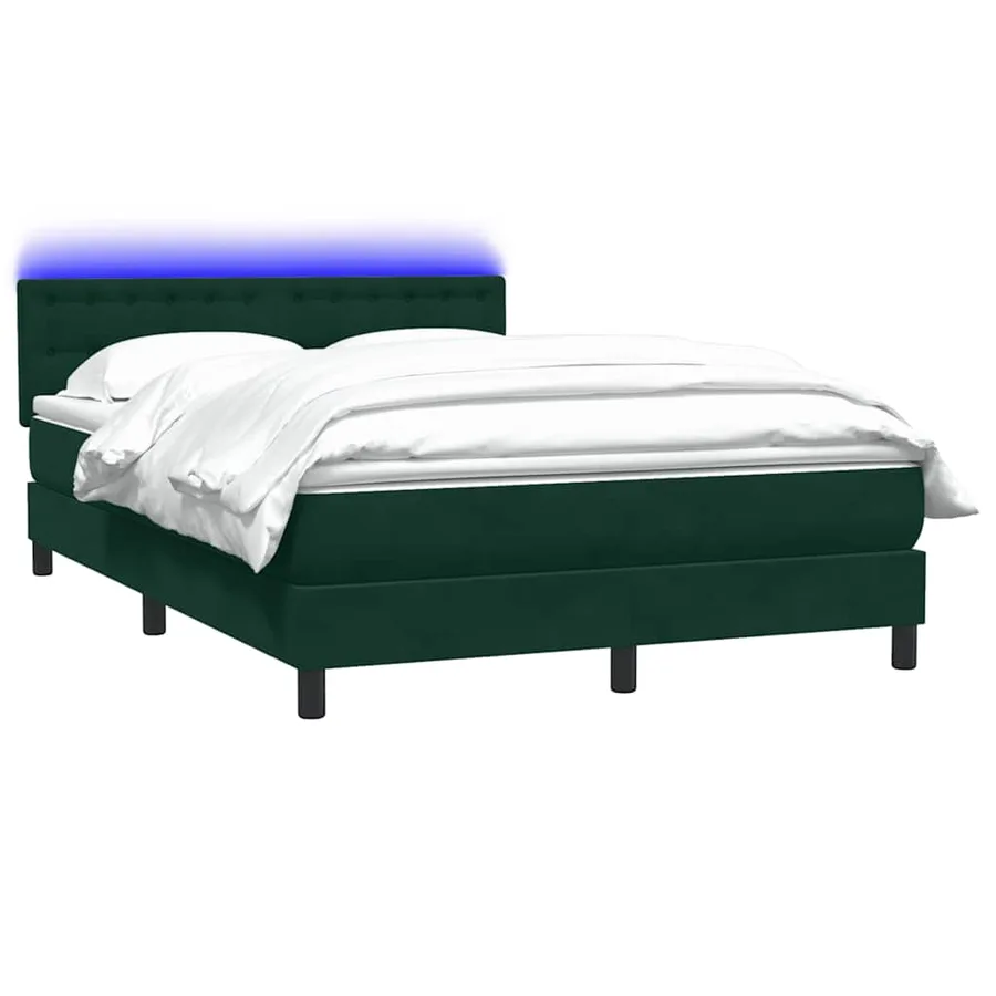 Sommier à lattes de lit et matelas et LED vert foncé 160x210cm velours - 3