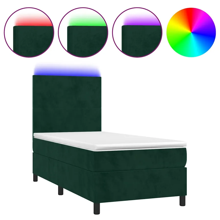 Sommier à lattes de lit avec matelas et LED Vert foncé 90x190cm - 2