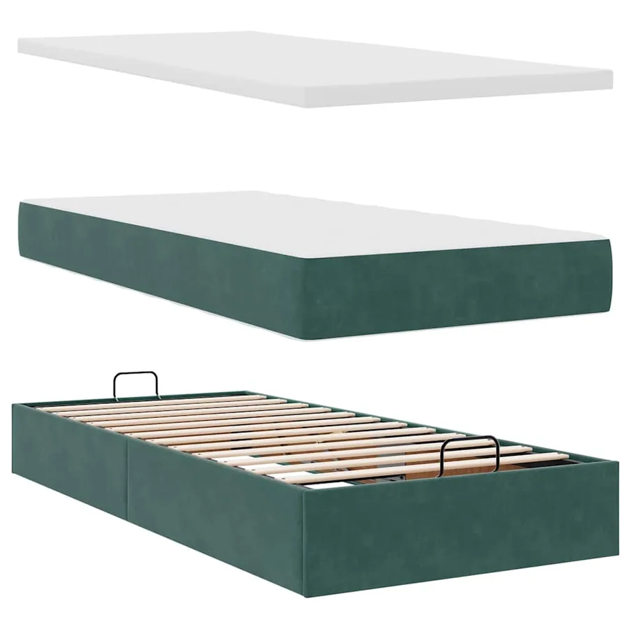 Cadre de lit ottoman avec matelas vert foncé 80x200 cm velours - 11