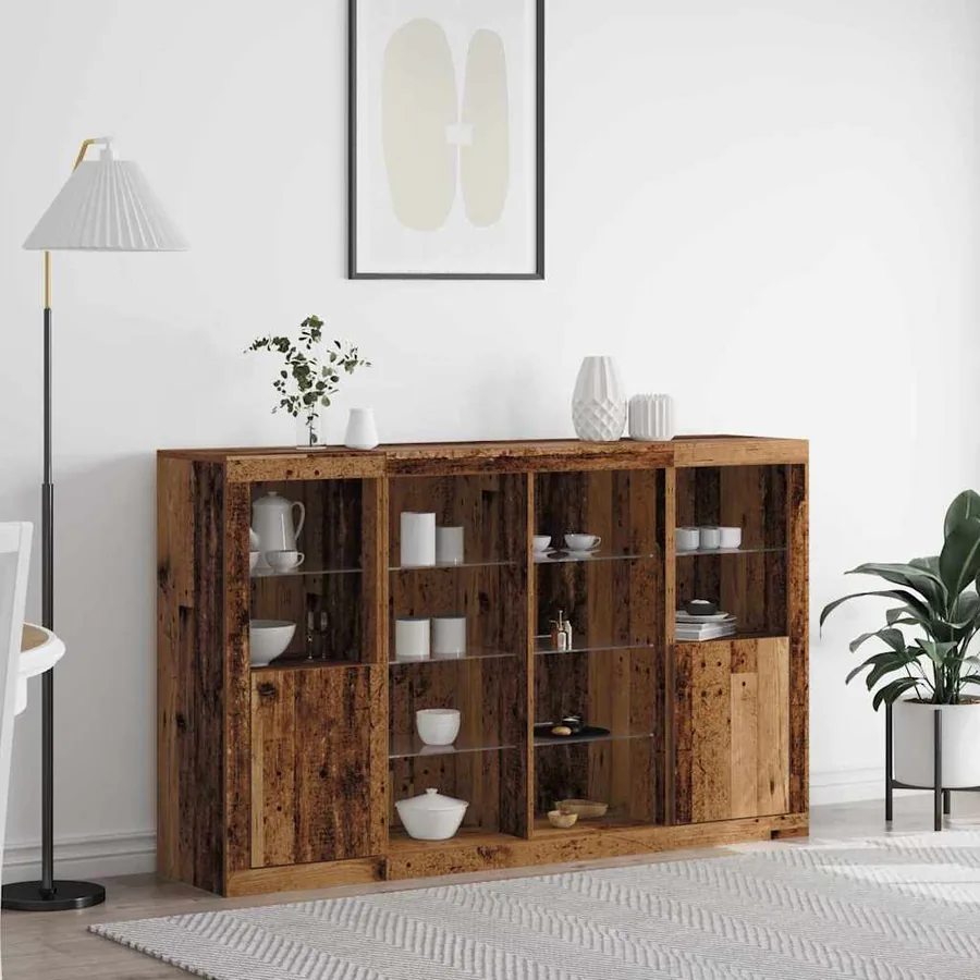 Buffet LED Bois ancien 163 x 37 x 100 cm Bois d'ingénierie