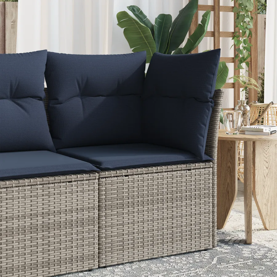 Canapé d'angle de jardin avec coussins gris résine tressée - 3