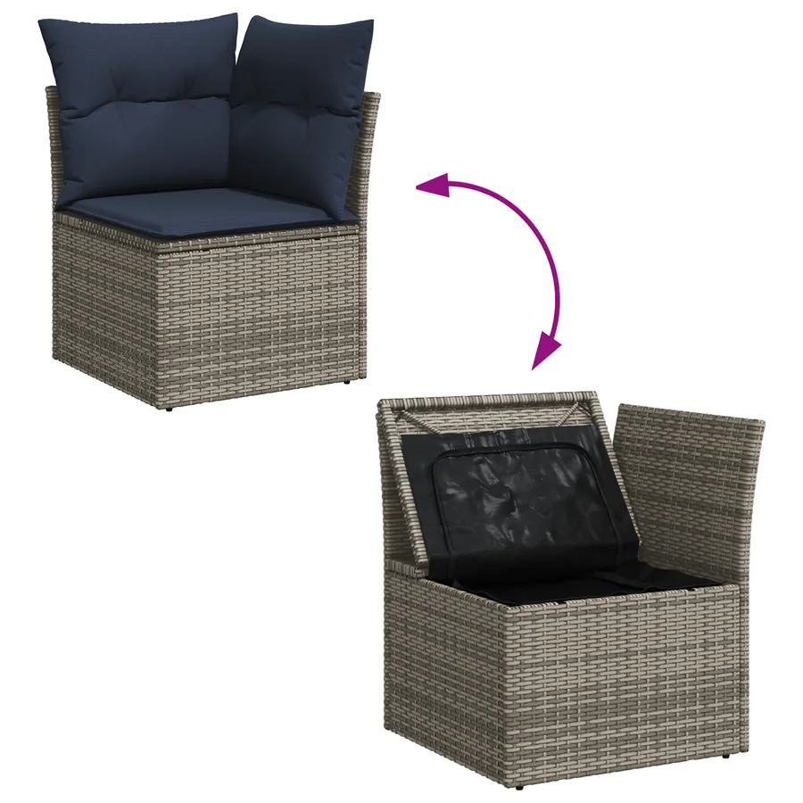Canapé d'angle de jardin avec coussins gris résine tressée - 8