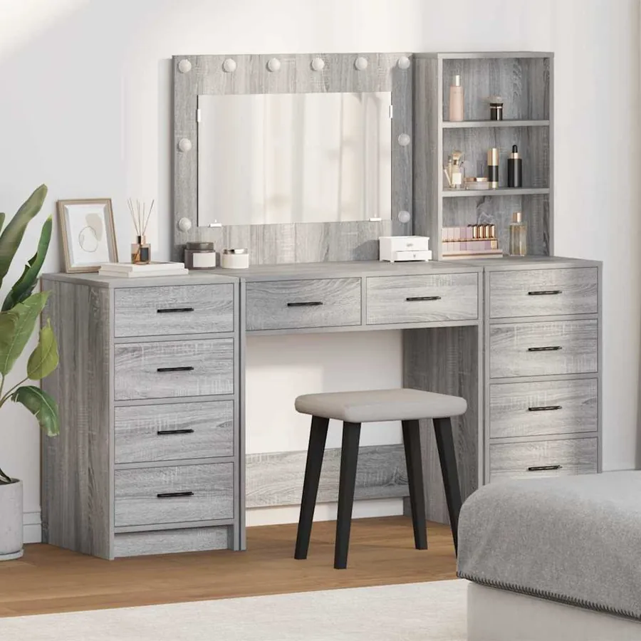 Table de Toilette 3 pcs Gris Sonoma Bois d'ingénierie
