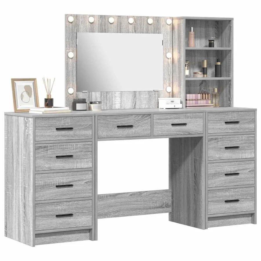 Table de Toilette 3 pcs Gris Sonoma Bois d'ingénierie - 3