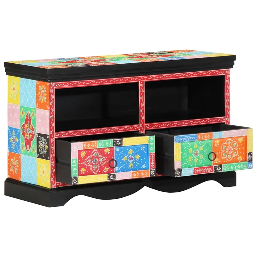Meuble TV Multicolore 80 x 35 x 50 cm Bois de mangue massif