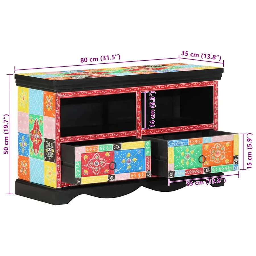 Meuble TV Multicolore 80 x 35 x 50 cm Bois de mangue massif - 11
