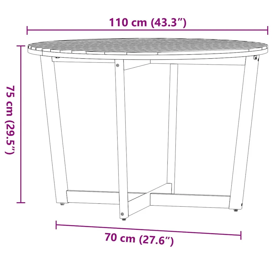Table de jardin ronde Ø110x75 cm en bois massif d'acacia - 12