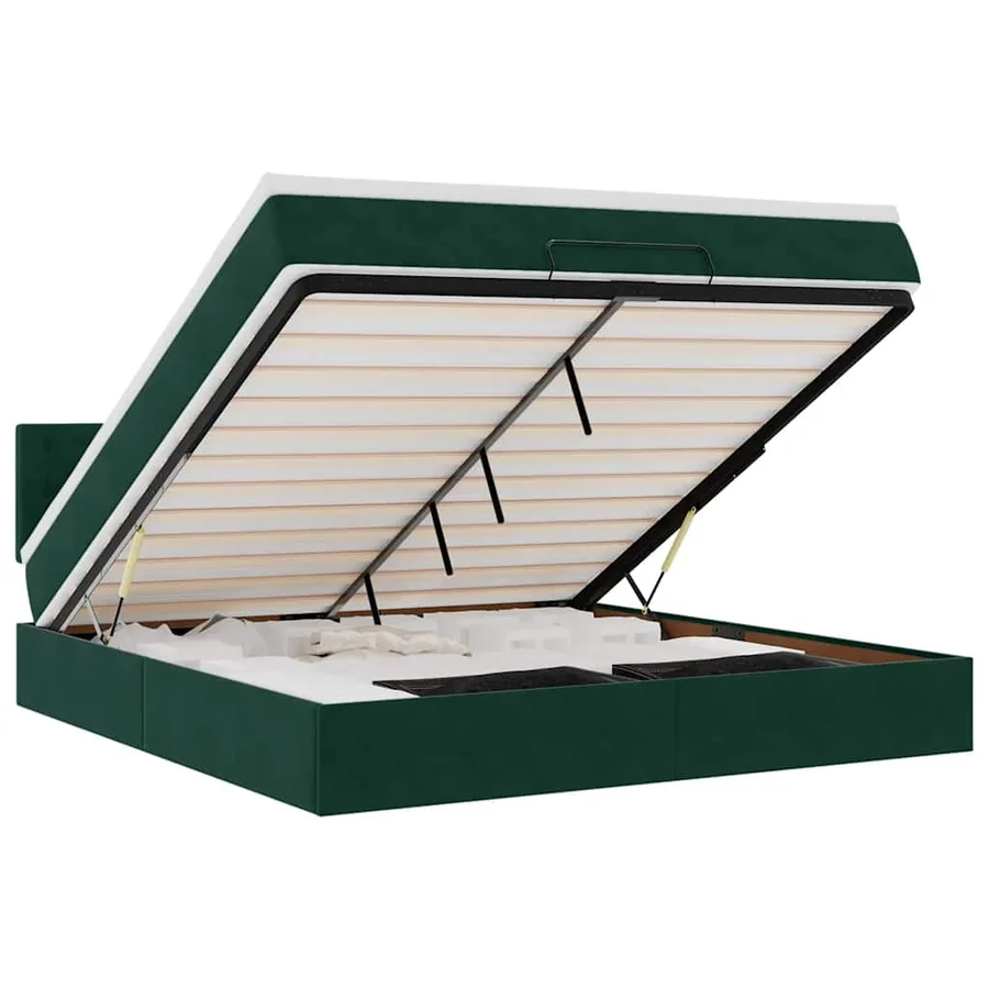 Cadre de lit ottoman avec matelas vert foncé 160x200 cm velours - 2