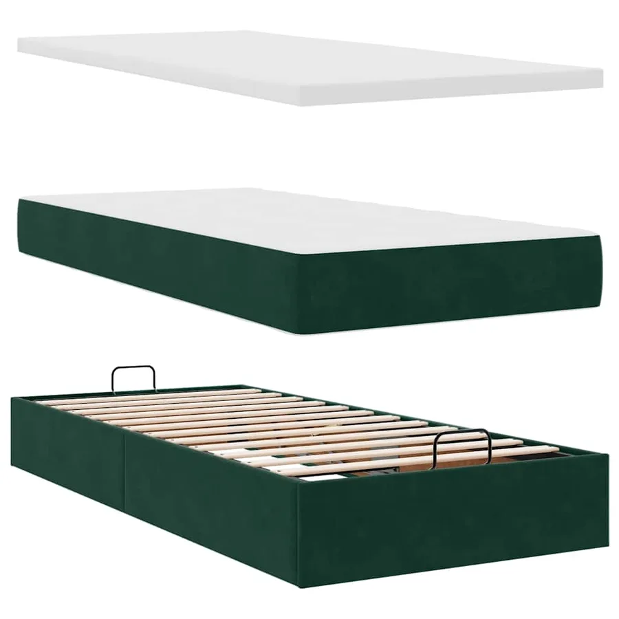 Cadre de lit ottoman avec matelas vert foncé 160x200 cm velours - 11
