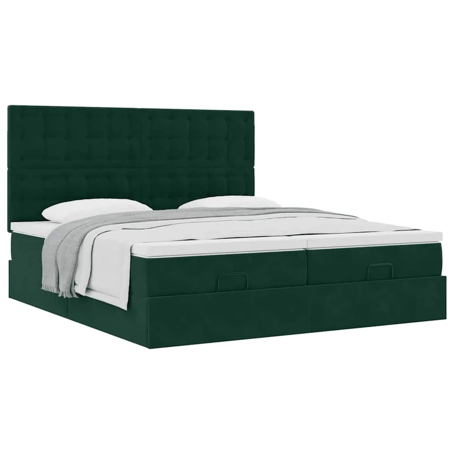Cadre de lit ottoman avec matelas vert foncé 160x200 cm velours - 5