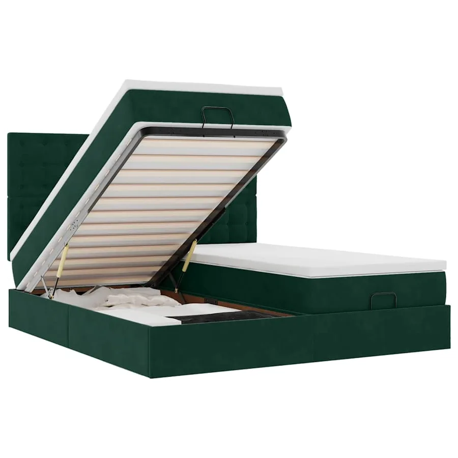 Cadre de lit ottoman avec matelas vert foncé 160x200 cm velours - 2