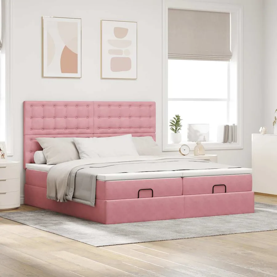 Cadre de lit ottoman avec matelas rose 160x200 cm velours - 4
