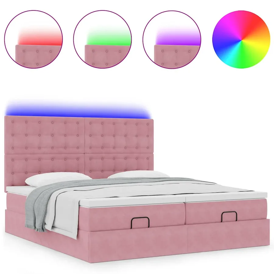 Cadre de lit ottoman avec matelas rose 160x200 cm velours - 5