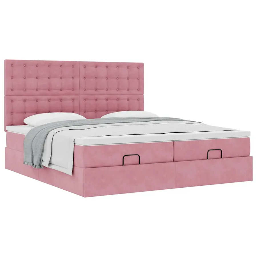 Cadre de lit ottoman avec matelas rose 160x200 cm velours - 5