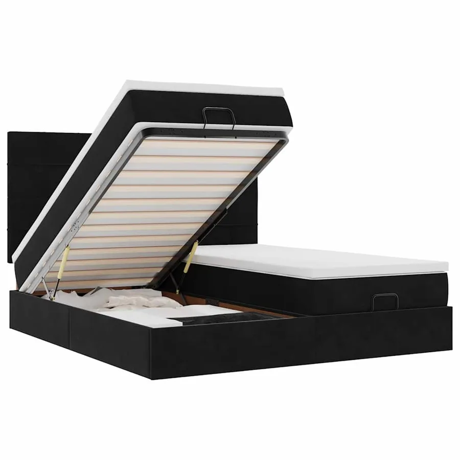 Cadre de lit ottoman avec matelas noir 180x200cm velours - 2