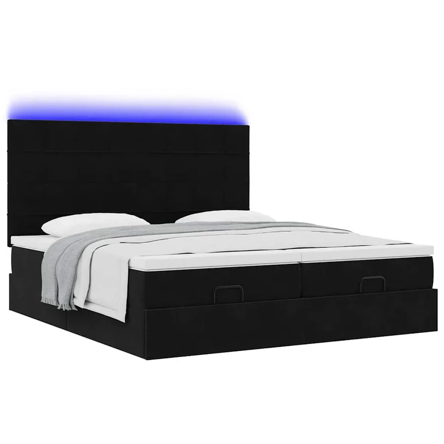 Cadre de lit ottoman avec matelas noir 180x200cm velours - 6