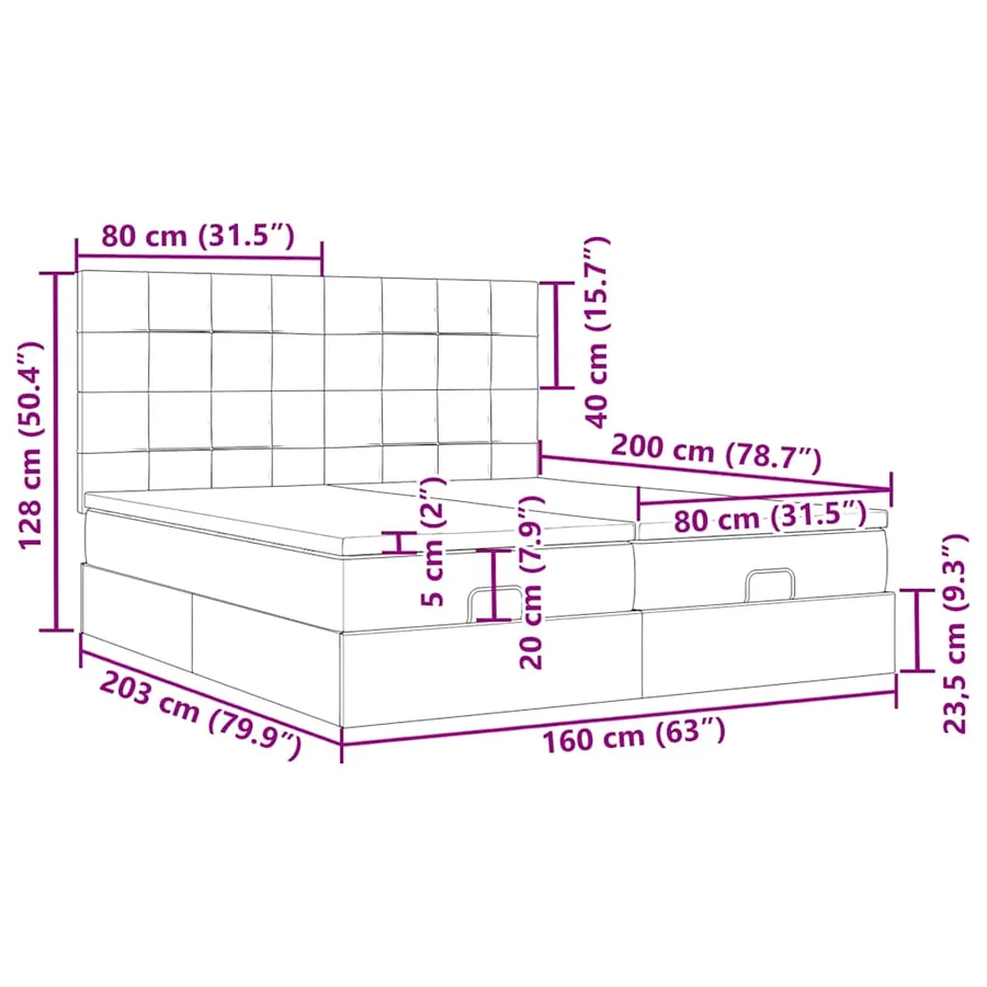 Cadre de lit ottoman avec matelas taupe 160x200 cm tissu - 18