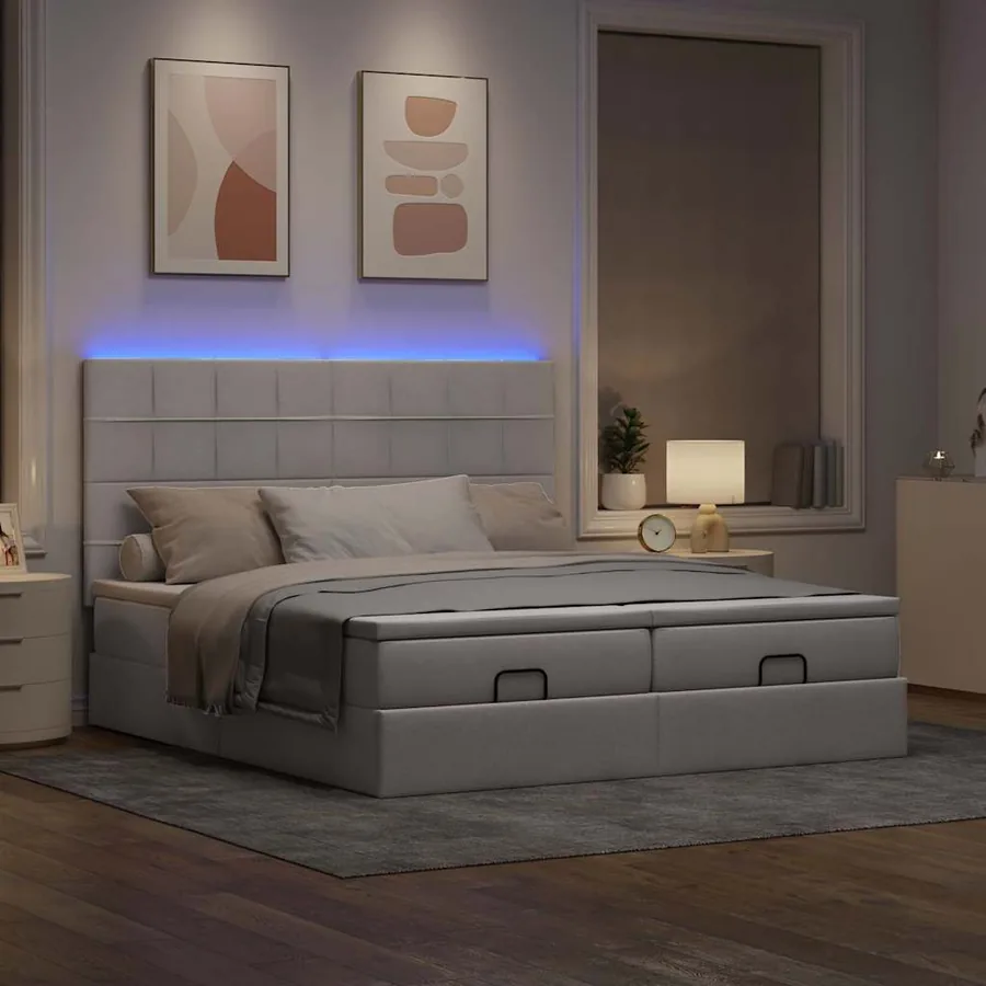 Cadre de lit ottoman avec matelas taupe 160x200 cm tissu - 3