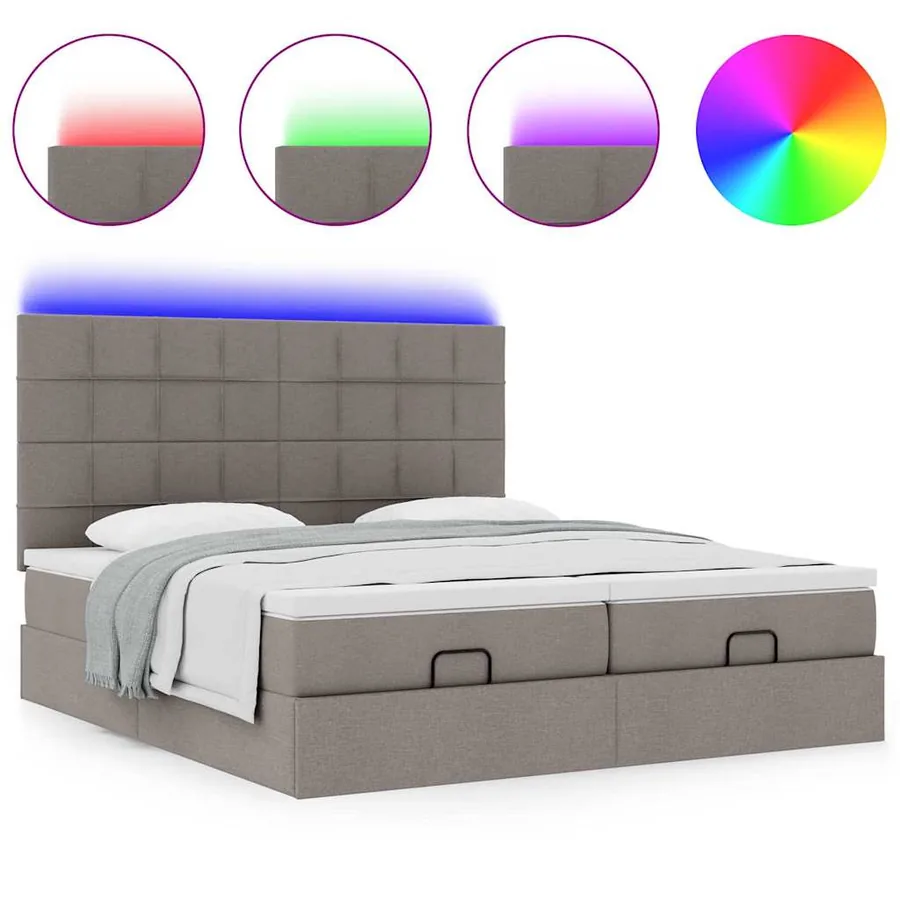 Cadre de lit ottoman avec matelas taupe 160x200 cm tissu - 5