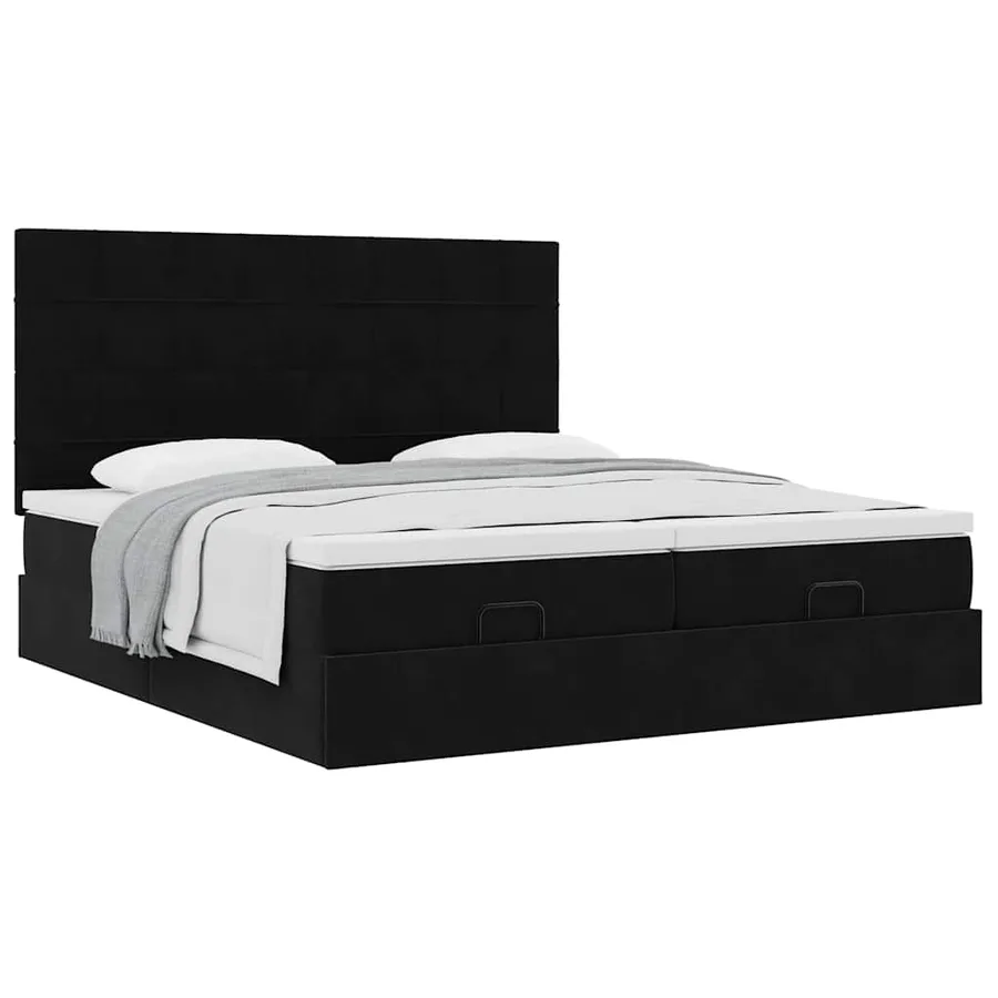 Cadre de lit ottoman avec matelas noir 180x200cm velours - 5