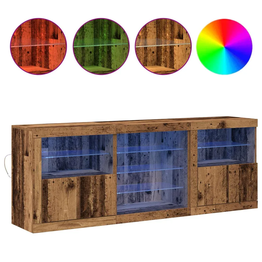 Buffet LED Bois ancien 181,5 x 37 x 67 cm Bois d'ingénierie - 4