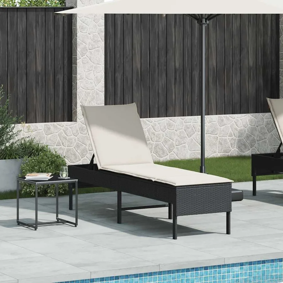 Transat avec coussin noir 55x200x44cm résine tressée - 3