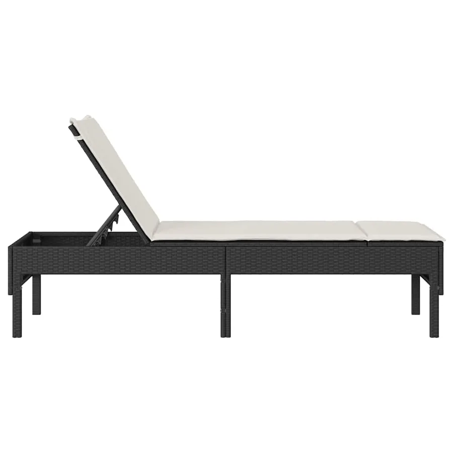 Transat avec coussin noir 55x200x44cm résine tressée - 6
