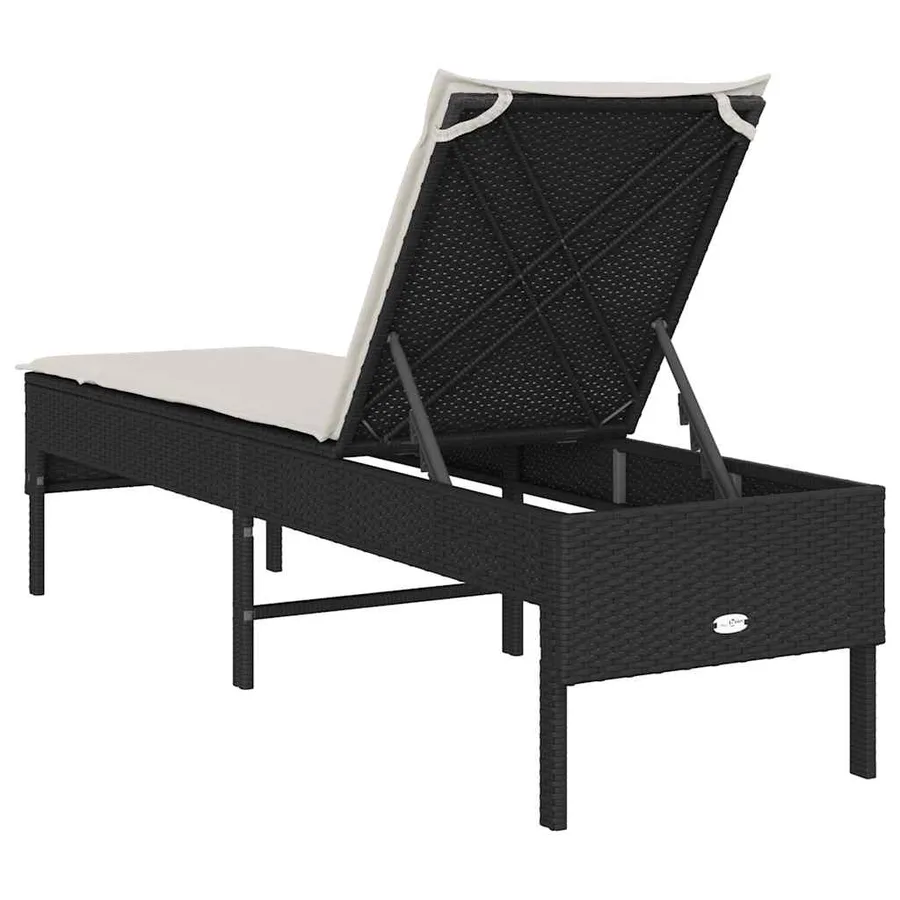 Transat avec coussin noir 55x200x44cm résine tressée - 7