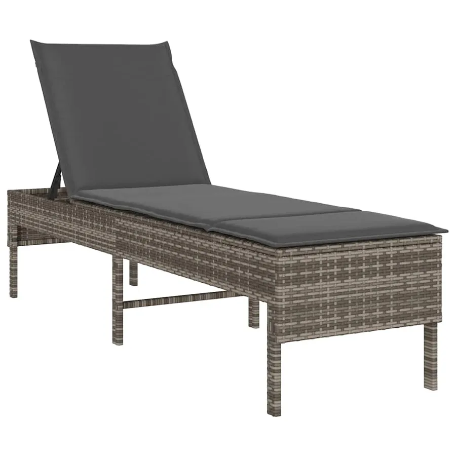 Transat avec coussin gris 55x200x44cm résine tressée - 2