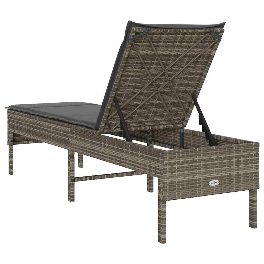 Transat avec coussin gris 55x200x44cm résine tressée - 7