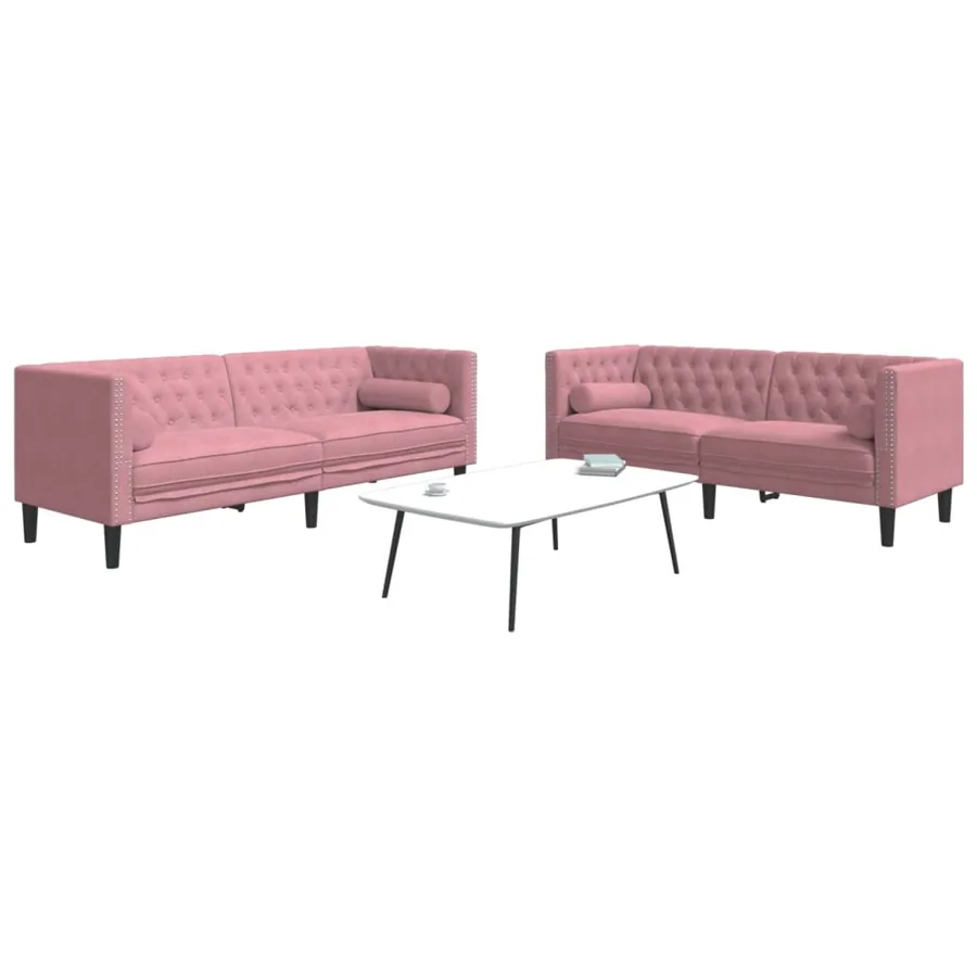 Ensemble de canapé Chesterfield et traversins 2pcs rose velours
